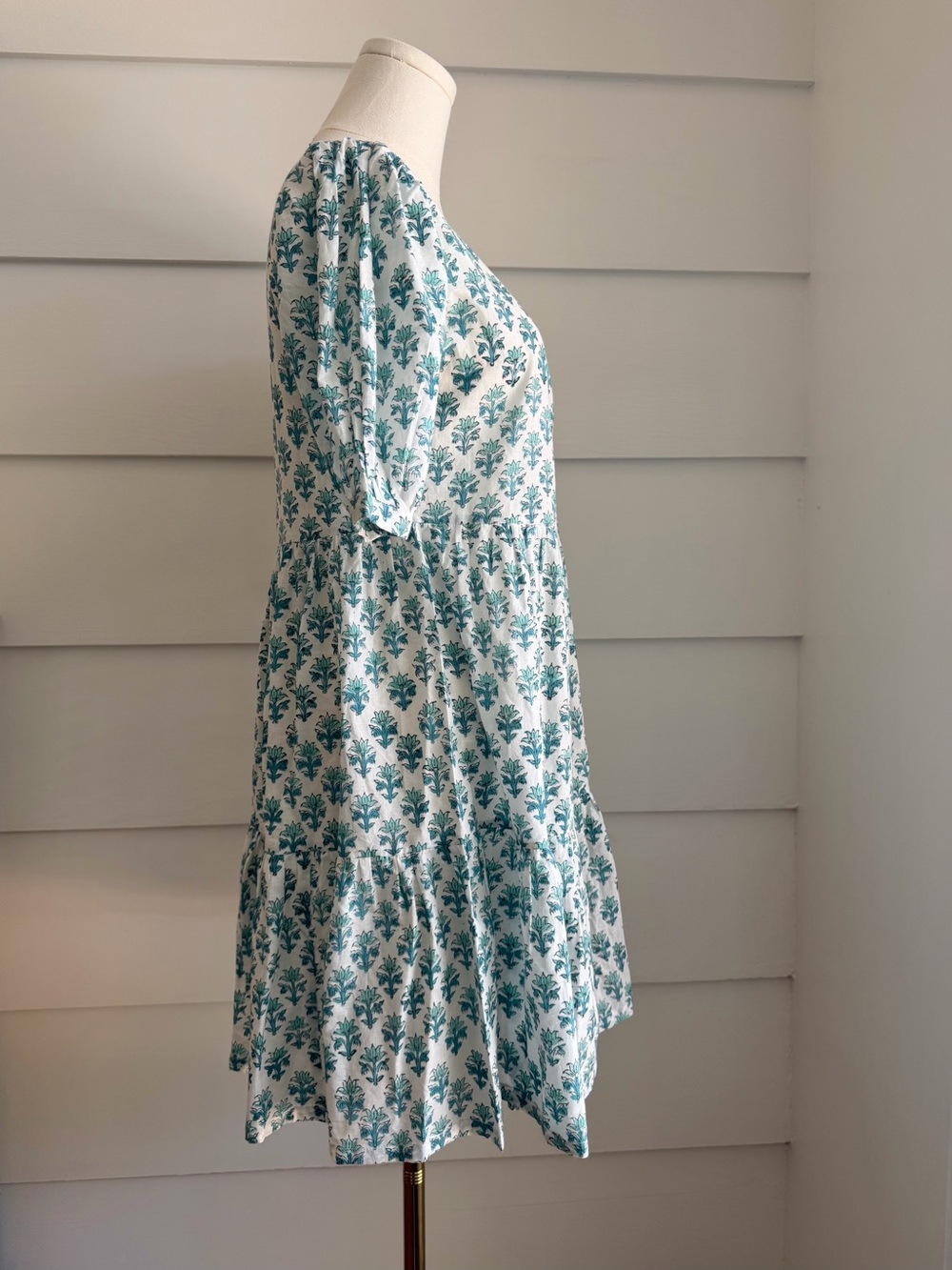 Indian Cotton Floral Block Print Mini Dress Indigo by Boutin size M - Picture 3 of 8